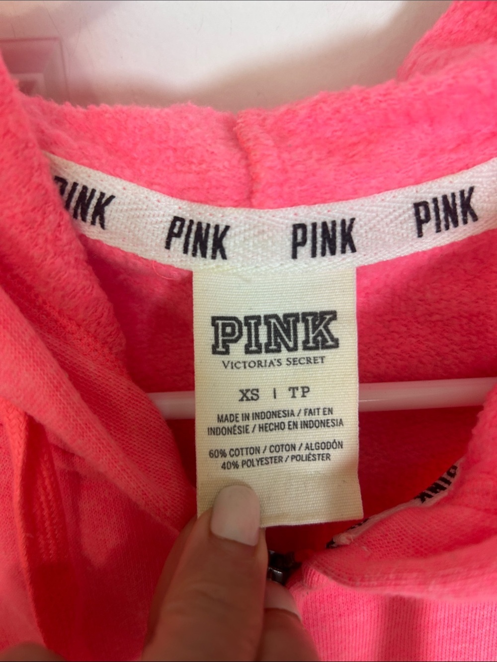 PINK Victoria's Secret Hot Pink Zip-Up Hoodie Size XS - Picture 2 of 5